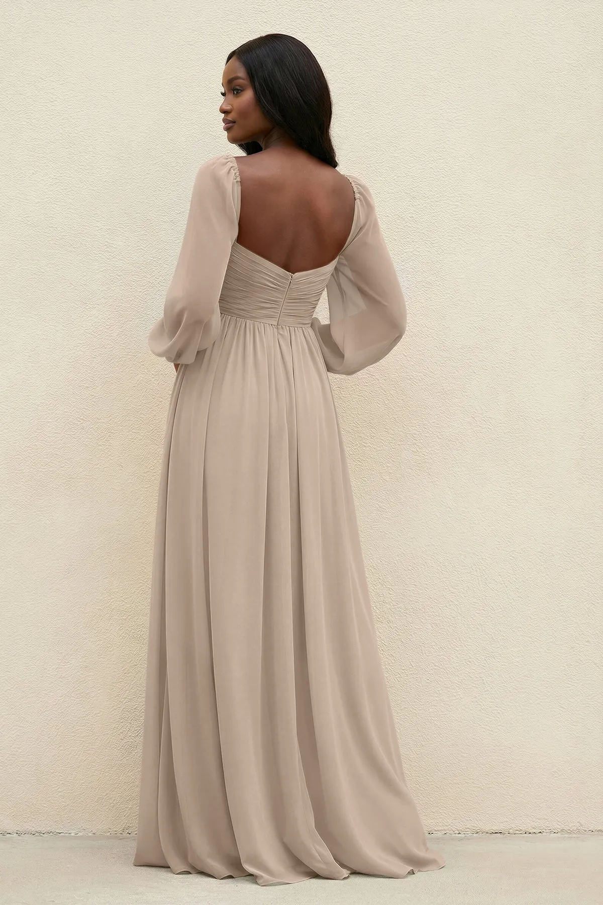 Sweetheart Long Sleeve A-Line Bridesmaid Dress in Almond sold by KissProm product image thumbnail 2