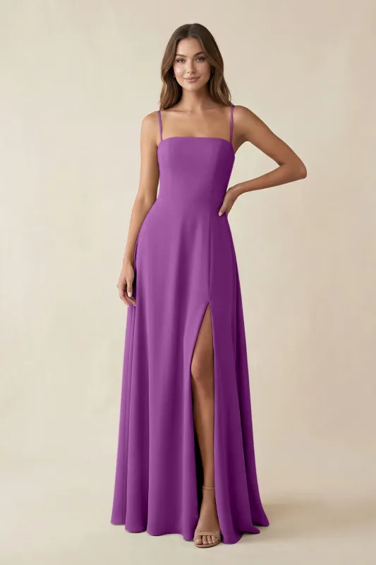Spaghetti Strap A-Line Chiffon Maxi Bridesmaid Dress in Amethyst made by KissProm