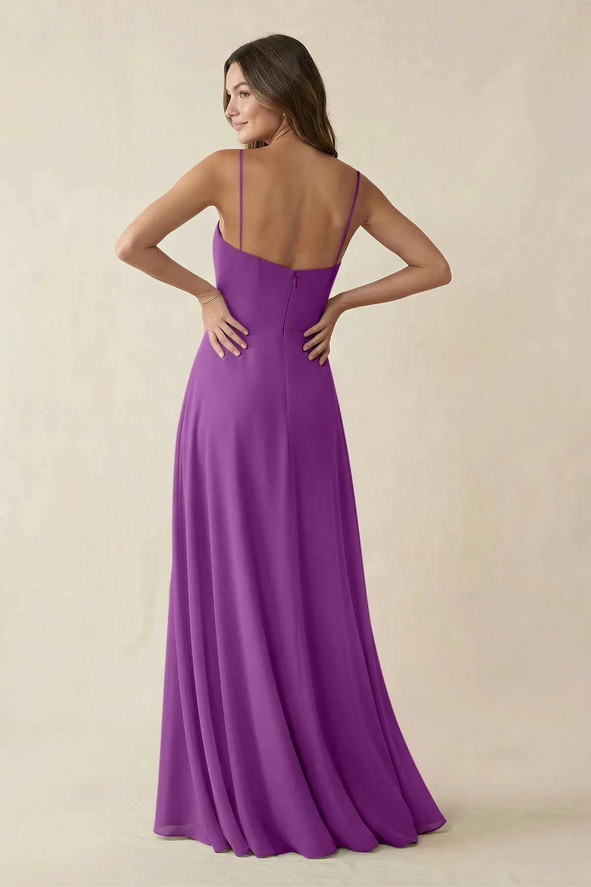 Spaghetti Strap A-Line Chiffon Maxi Bridesmaid Dress in Amethyst sold by KissProm product image thumbnail 2