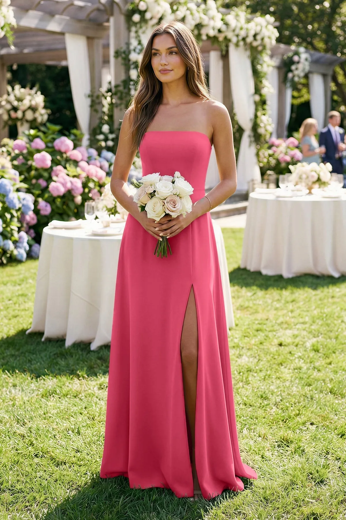 Spaghetti Strap A-Line Chiffon Maxi Bridesmaid Dress in Fuchsia sold by KissProm product image thumbnail 3