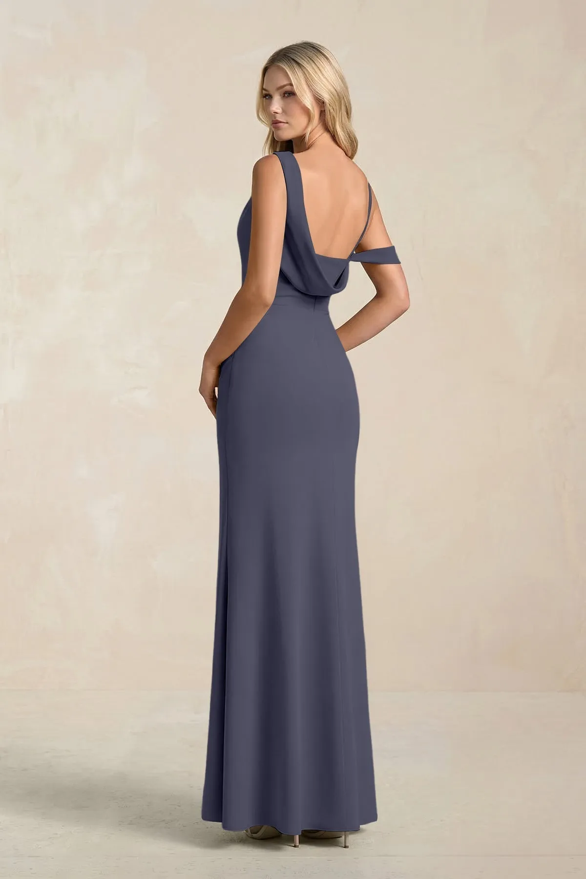 One-Shoulder Sheath Ruched Bridesmaid Dress With Slit in Dusk Blue sold by KissProm product image thumbnail 2