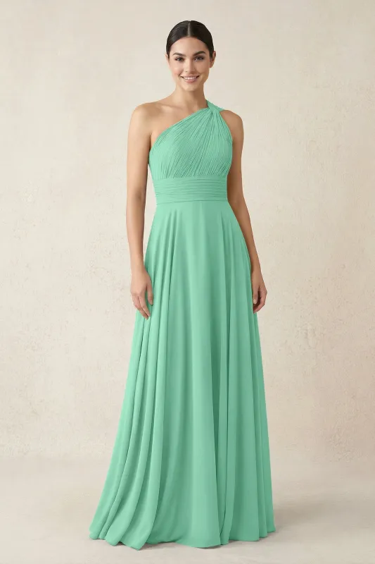 One-Shoulder A-Line Pleated Chiffon Bridesmaid Dress in Turquoise made by KissProm