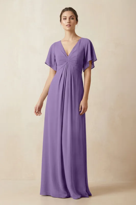 Short Sleeve V-Neck Chiffon A-Line Bridesmaid Dress in Tahiti made by KissProm