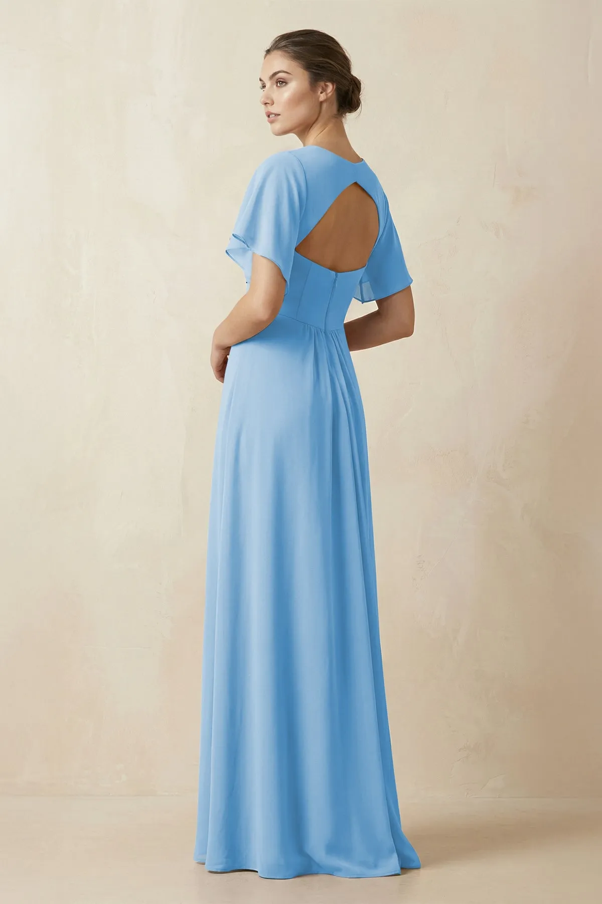 Short Sleeve V-Neck Chiffon A-Line Bridesmaid Dress in Steel Blue sold by KissProm product image thumbnail 2