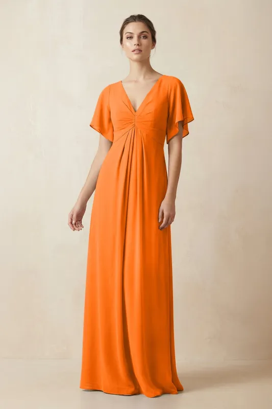 Short Sleeve V-Neck Chiffon A-Line Bridesmaid Dress in Cinnamon made by KissProm