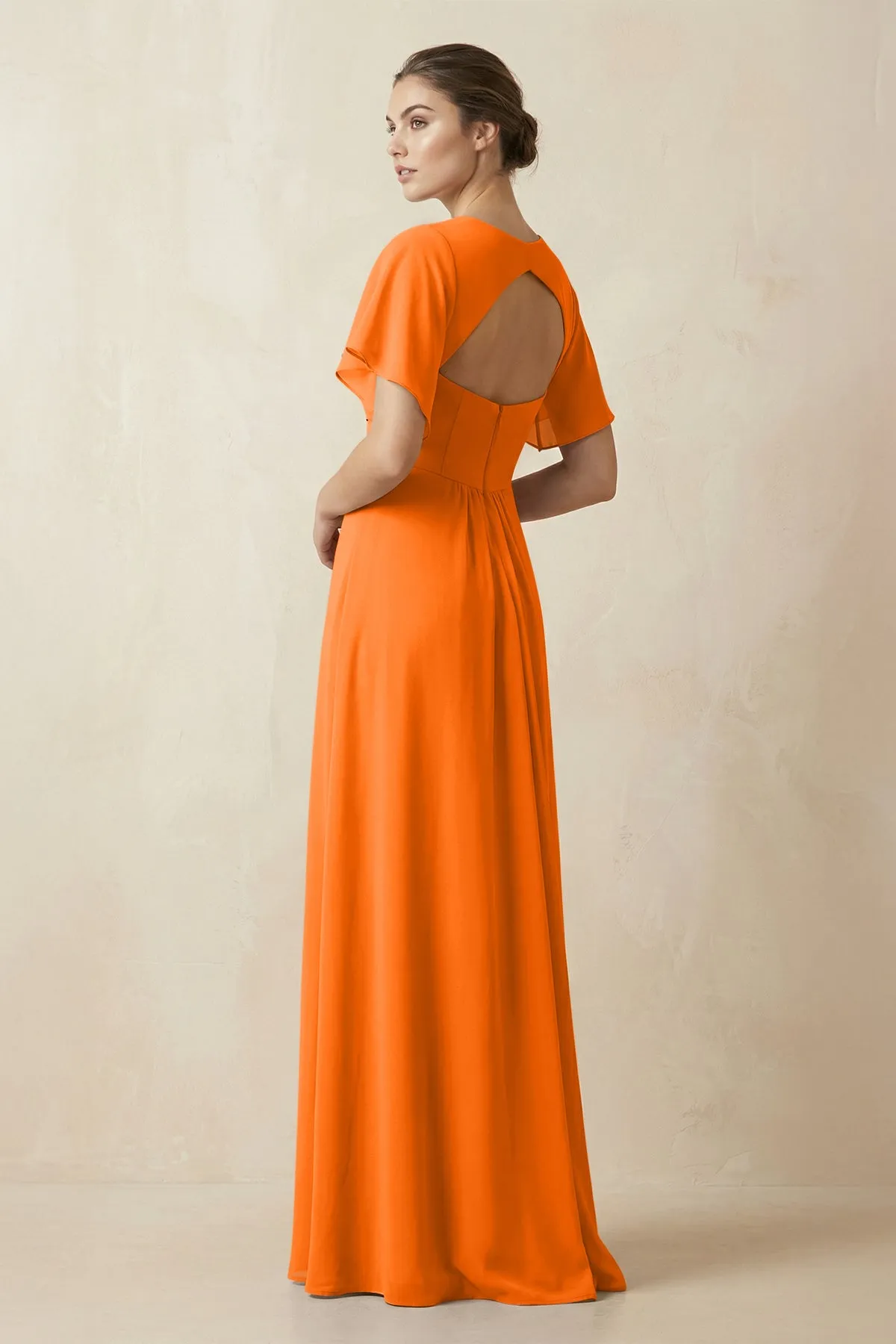 Short Sleeve V-Neck Chiffon A-Line Bridesmaid Dress in Cinnamon sold by KissProm product image thumbnail 2