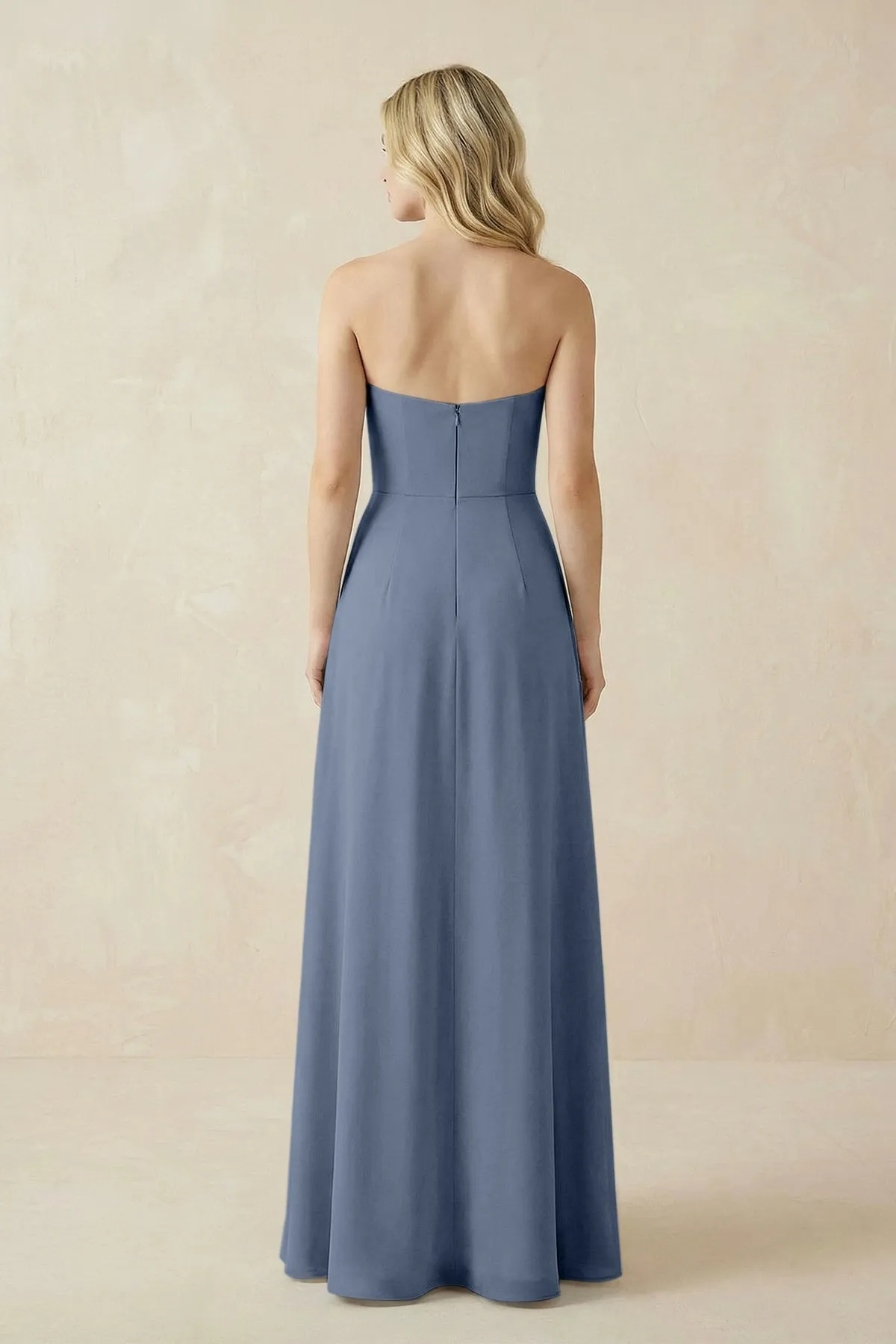 Strapless A-Line Chiffon Bridesmaid Dress With Slit in Neptune sold by KissProm product image thumbnail 2