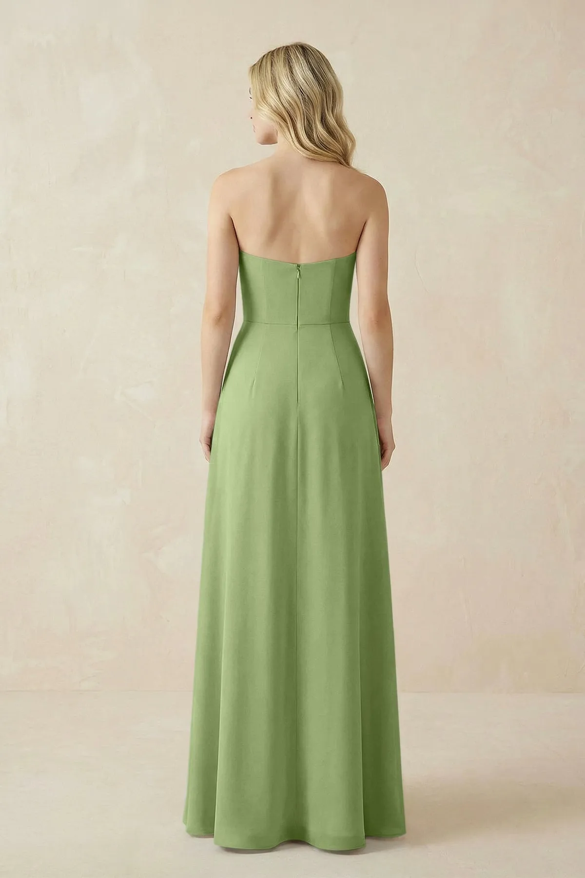 Strapless A-Line Chiffon Bridesmaid Dress With Slit in Matcha sold by KissProm product image thumbnail 2
