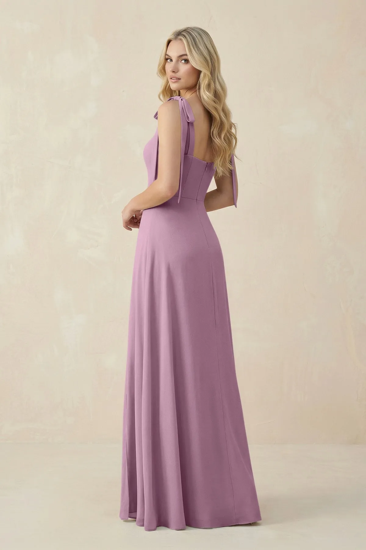 Square Neck Chiffon A-Line Bridesmaid Dress With Bow in Wisteria sold by KissProm product image thumbnail 2