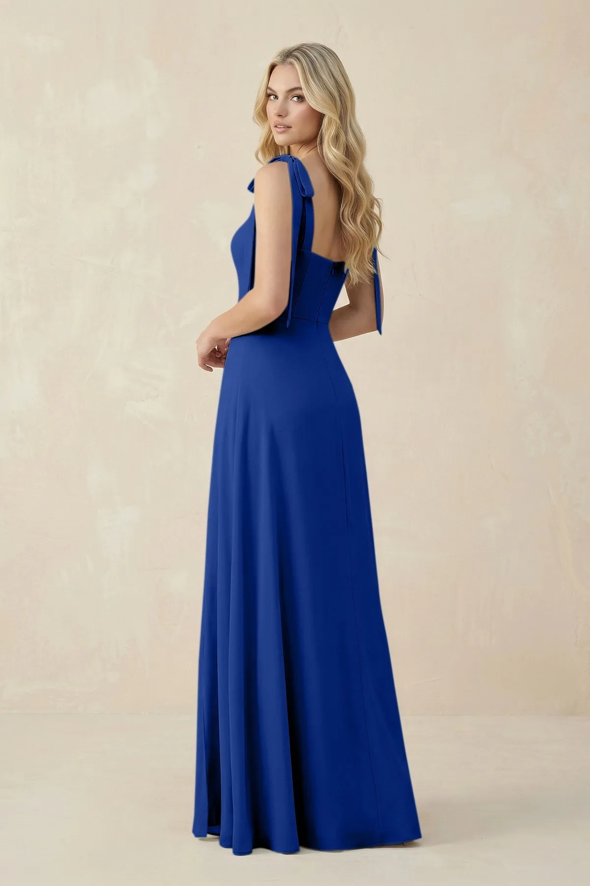Square Neck Chiffon A-Line Bridesmaid Dress With Bow in Royal Blue sold by KissProm product image thumbnail 2