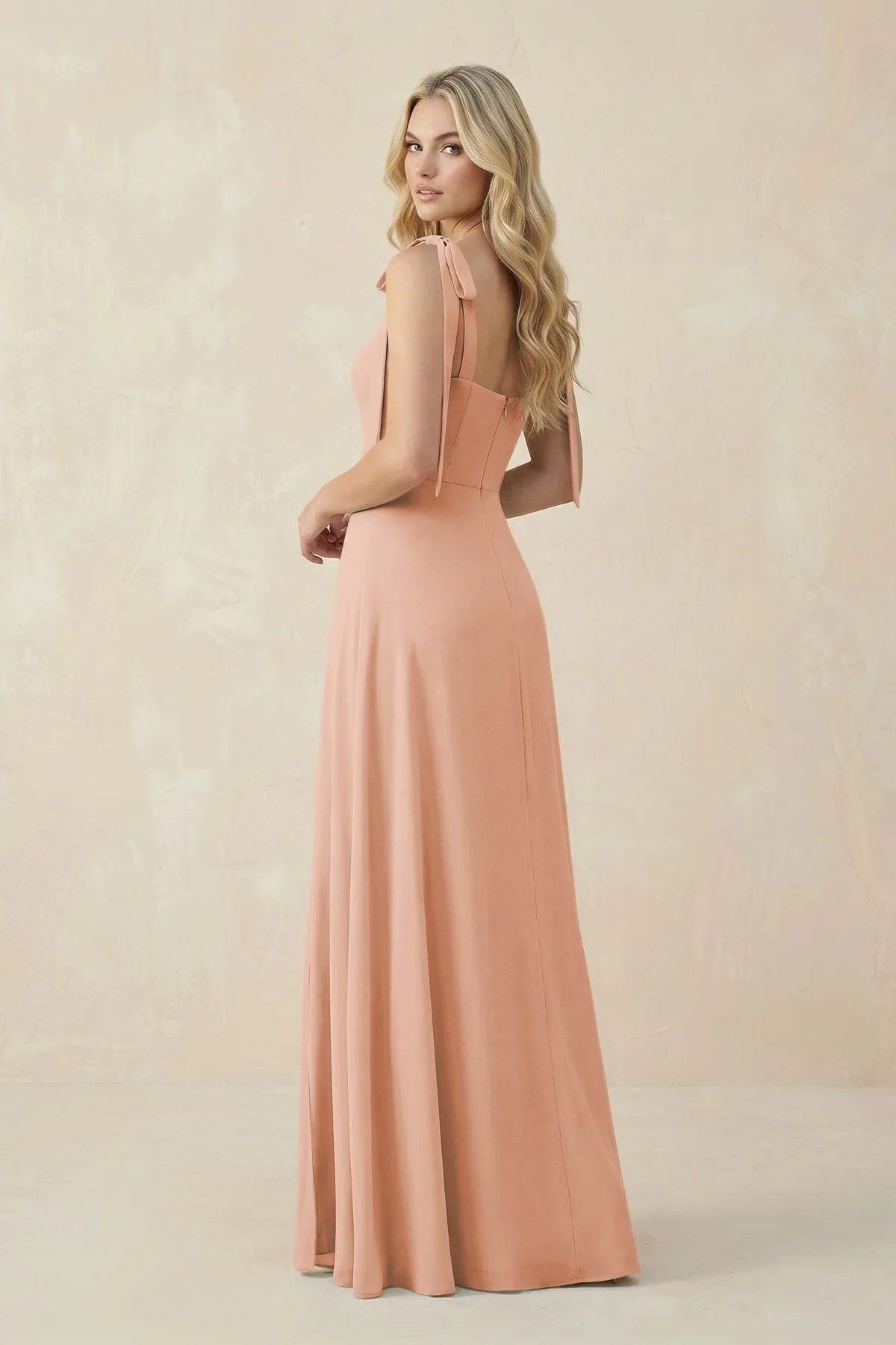 Square Neck Chiffon A-Line Bridesmaid Dress With Bow in English Rose sold by KissProm product image thumbnail 2