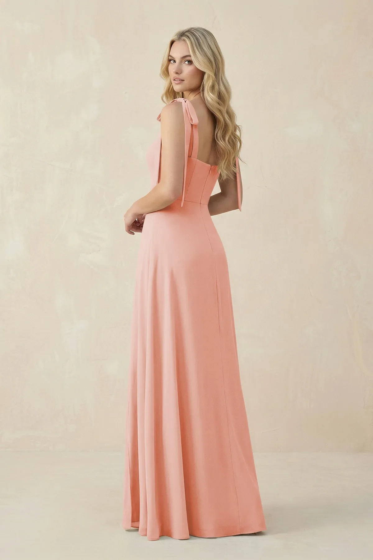 Square Neck Chiffon A-Line Bridesmaid Dress With Bow in Rose Petal sold by KissProm product image thumbnail 2