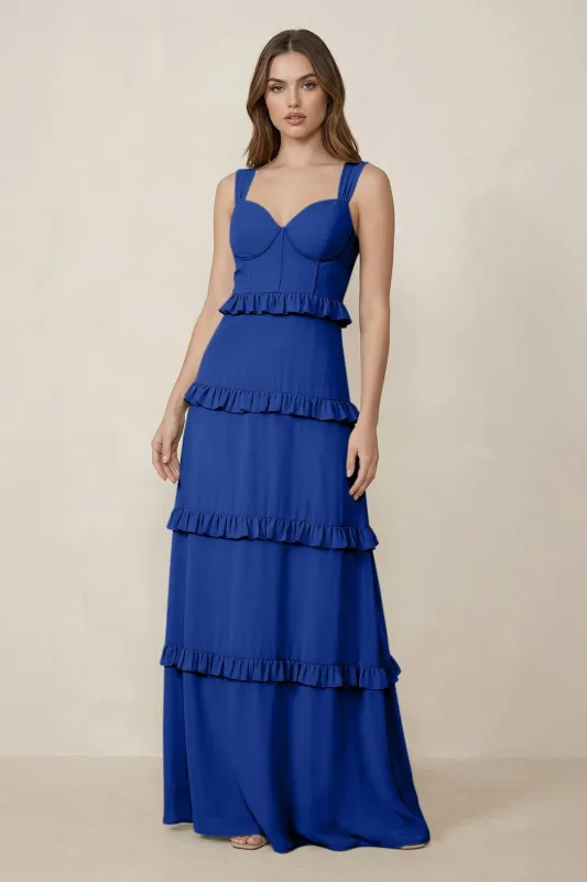 Sweetheart Tiered A-Line Chiffon Bridesmaid Dress in Royal Blue made by KissProm