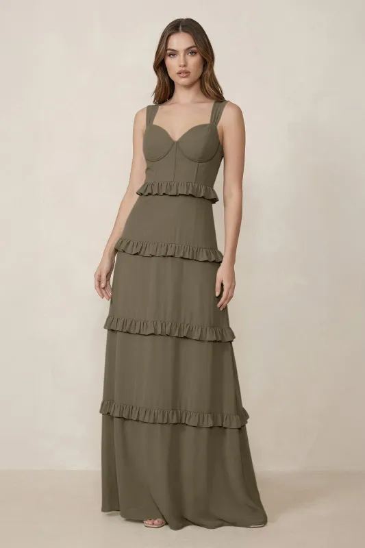Sweetheart Tiered A-Line Chiffon Bridesmaid Dress in Willow Green made by KissProm