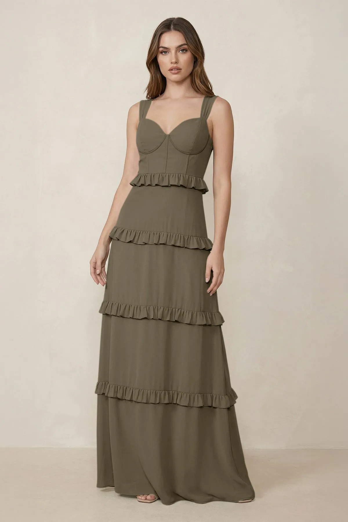 Sweetheart Tiered A-Line Chiffon Bridesmaid Dress in Willow Green sold by KissProm