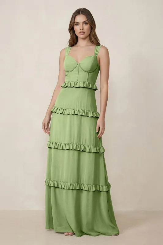 Sweetheart Tiered A-Line Chiffon Bridesmaid Dress in Matcha made by KissProm