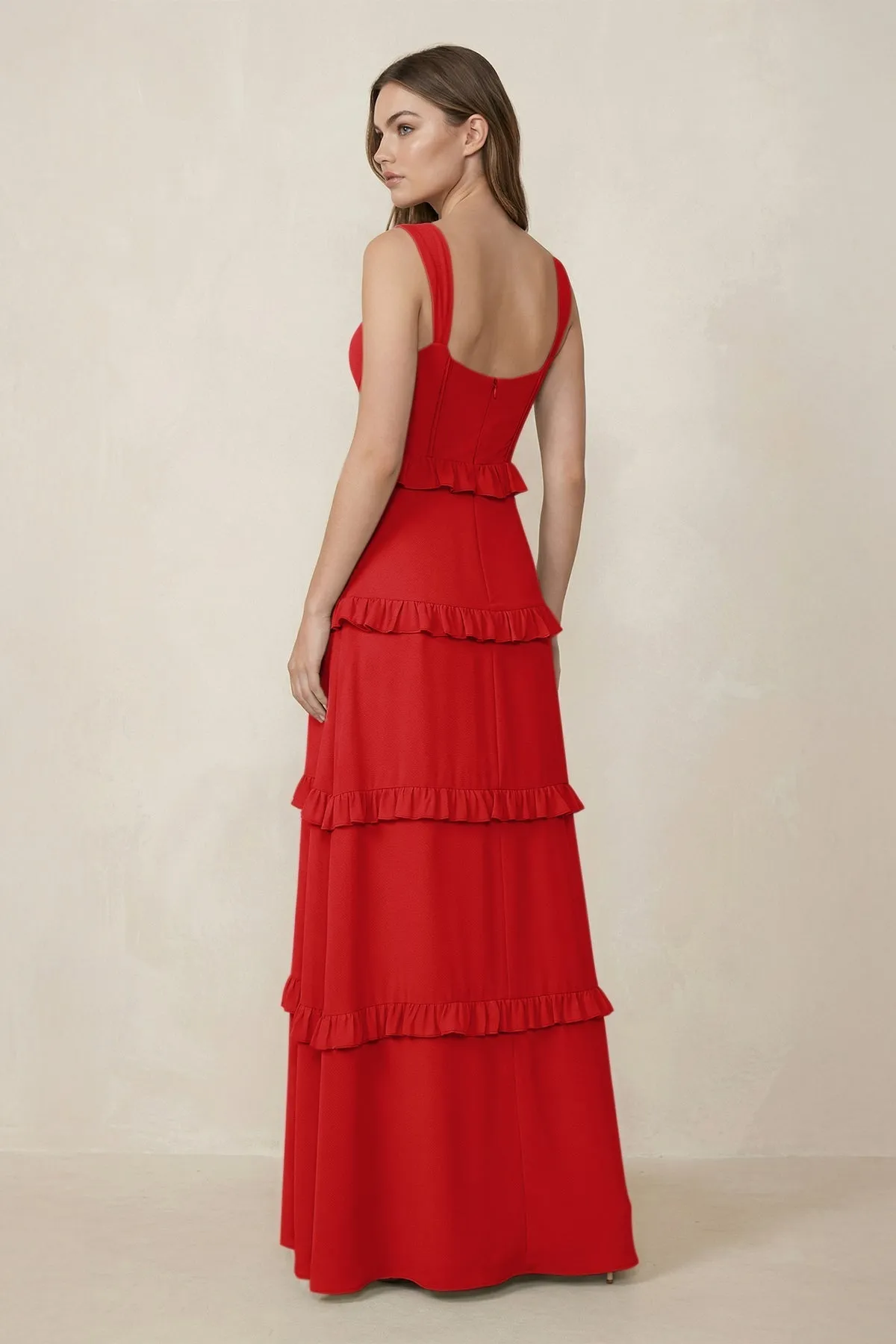 Sweetheart Tiered A-Line Chiffon Bridesmaid Dress in Ruby Red sold by KissProm product image thumbnail 2
