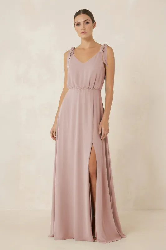 V-Neck A-Line Chiffon Bridesmaid Dress in Toffee made by KissProm