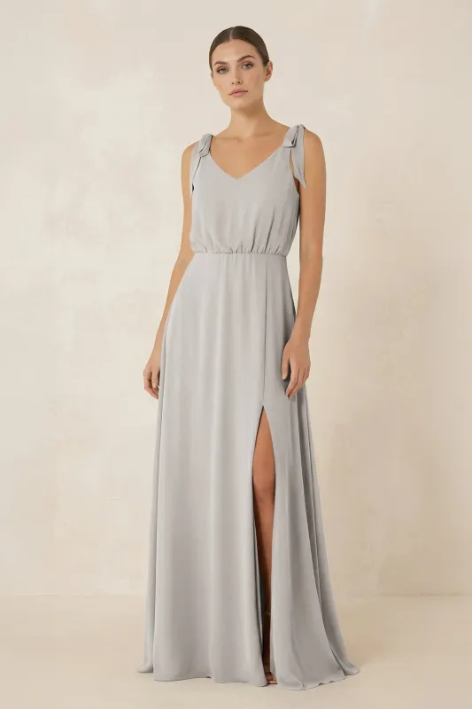 V-Neck A-Line Chiffon Bridesmaid Dress in Silver made by KissProm
