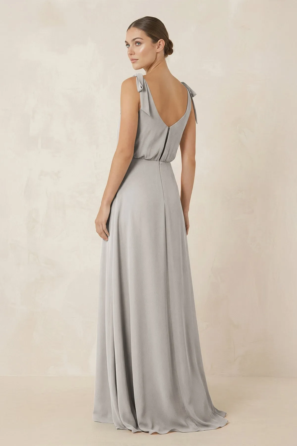 V-Neck A-Line Chiffon Bridesmaid Dress in Silver sold by KissProm product image thumbnail 2