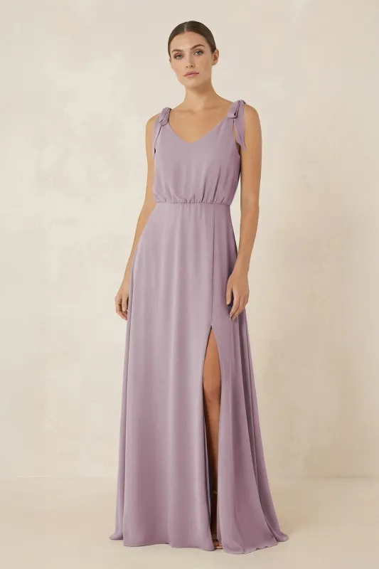 V-Neck A-Line Chiffon Bridesmaid Dress in Dusk made by KissProm