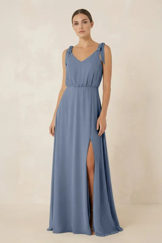 V-Neck A-Line Chiffon Bridesmaid Dress in Neptune made by KissProm