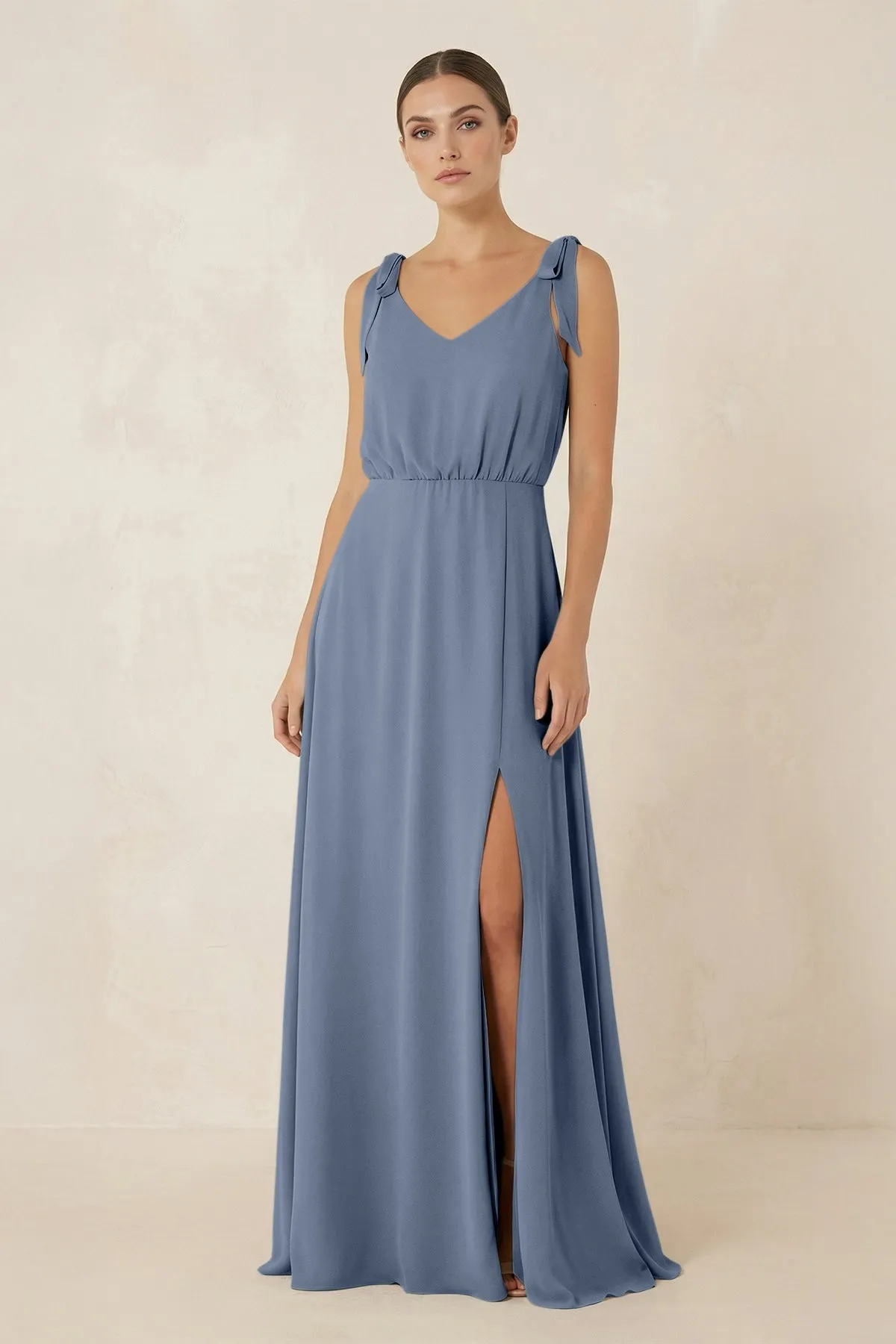 V-Neck A-Line Chiffon Bridesmaid Dress in Neptune sold by KissProm