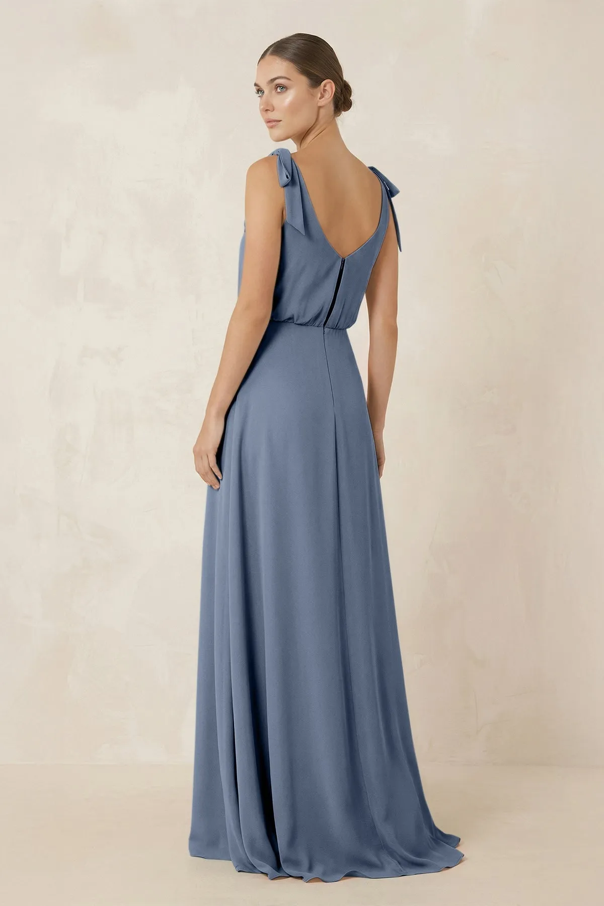 V-Neck A-Line Chiffon Bridesmaid Dress in Neptune sold by KissProm product image thumbnail 2
