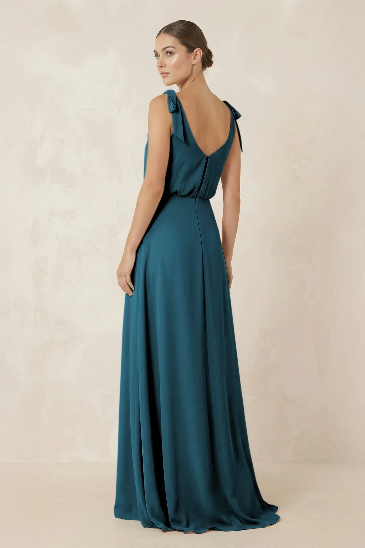 V-Neck A-Line Chiffon Bridesmaid Dress in Dark Teal sold by KissProm product image thumbnail 2