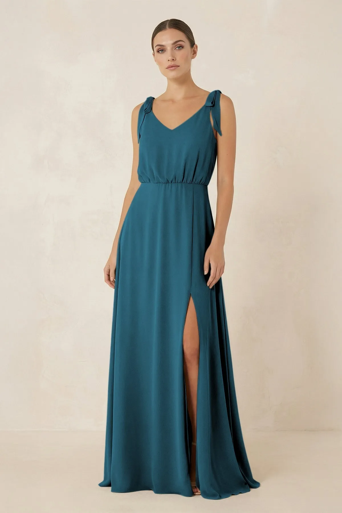 V-Neck A-Line Chiffon Bridesmaid Dress in Dark Teal sold by KissProm
