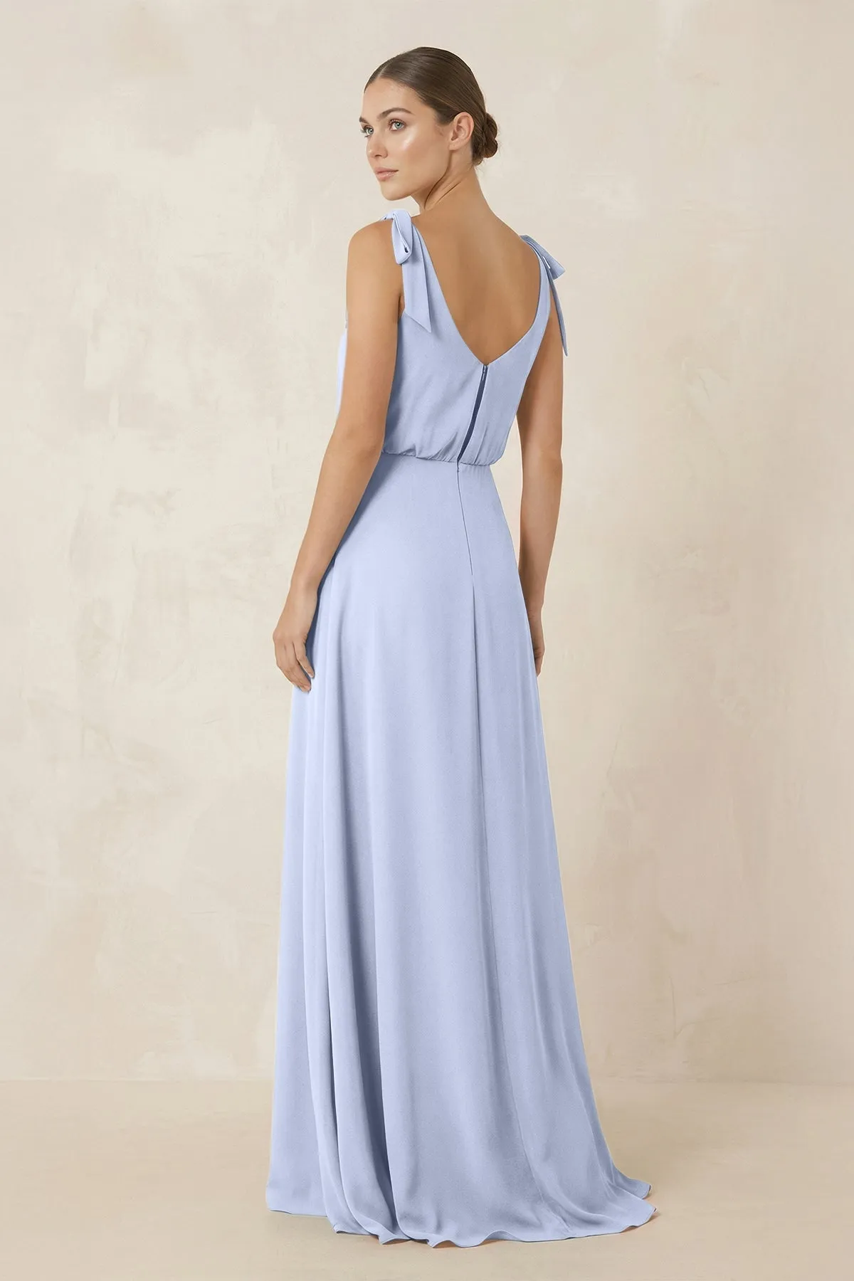 V-Neck A-Line Chiffon Bridesmaid Dress in Ice sold by KissProm product image thumbnail 2