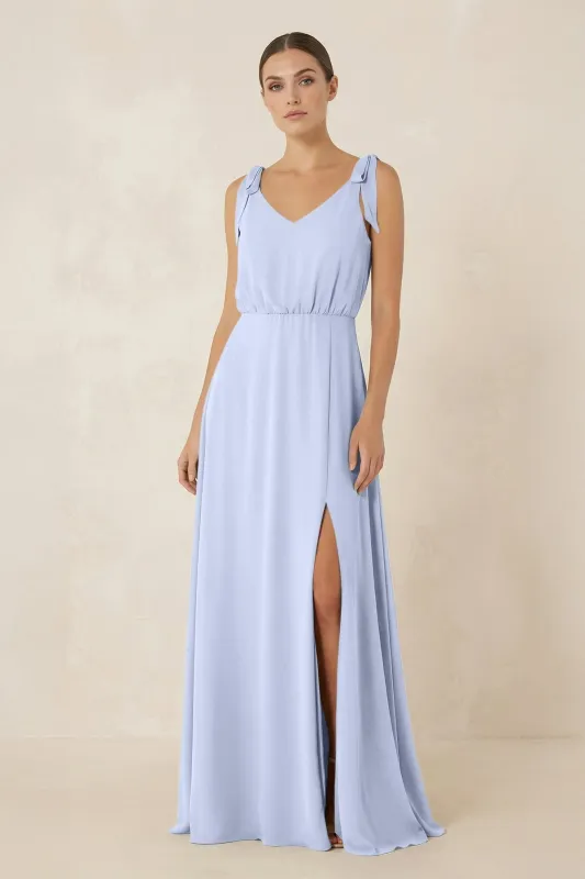 V-Neck A-Line Chiffon Bridesmaid Dress in Ice made by KissProm