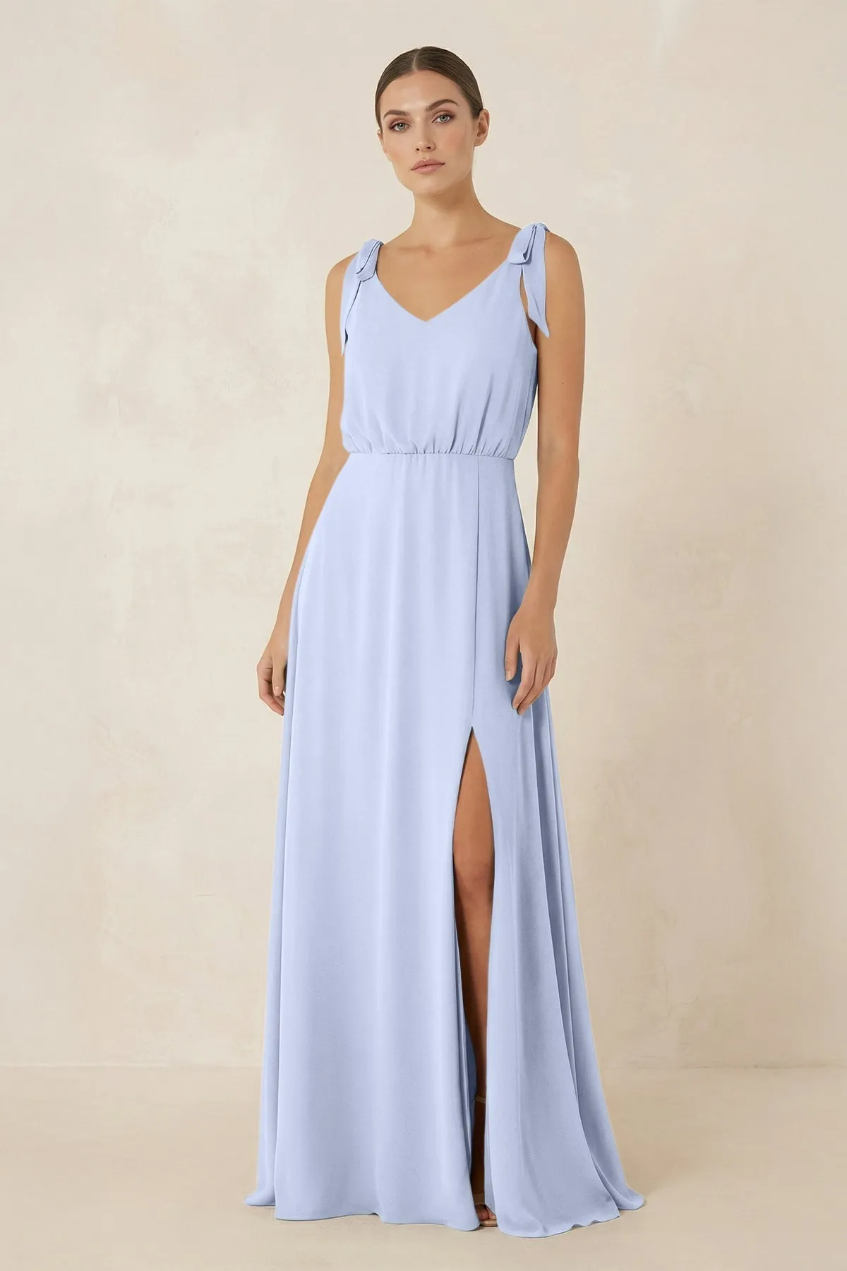 V-Neck A-Line Chiffon Bridesmaid Dress in Ice sold by KissProm