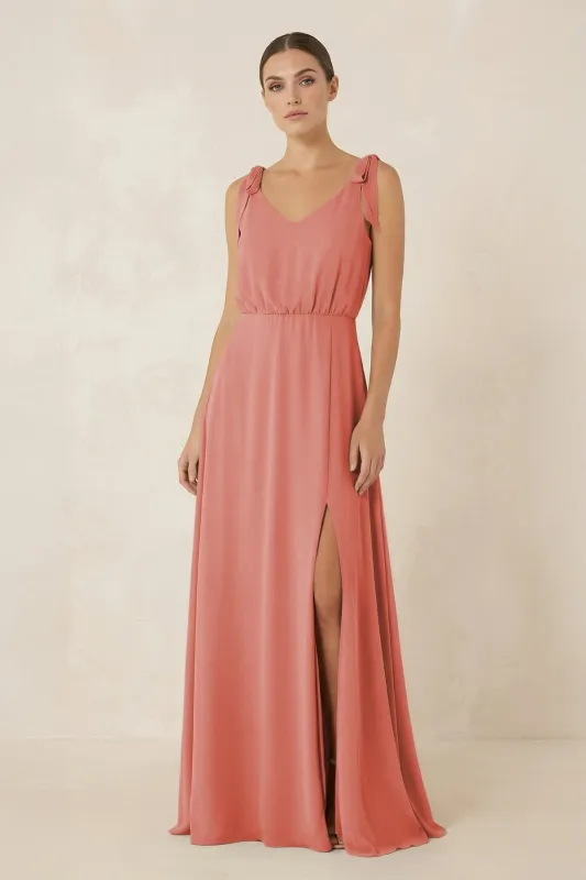 V-Neck A-Line Chiffon Bridesmaid Dress in Mulberry made by KissProm
