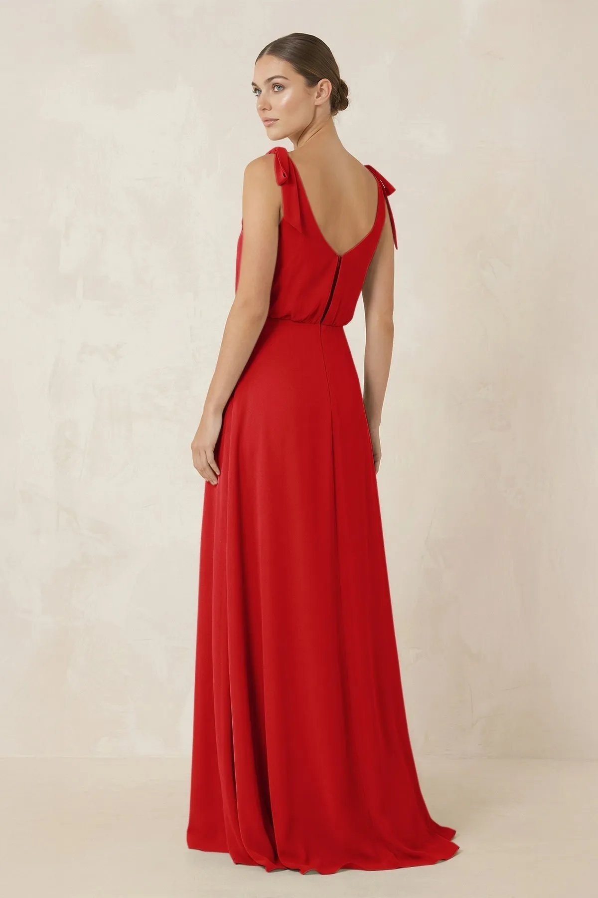 V-Neck A-Line Chiffon Bridesmaid Dress in Ruby Red sold by KissProm product image thumbnail 2