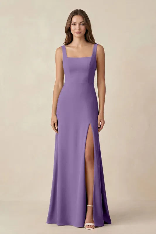 Square Neck A-Line Bridesmaid Dress With Slit in Tahiti made by KissProm