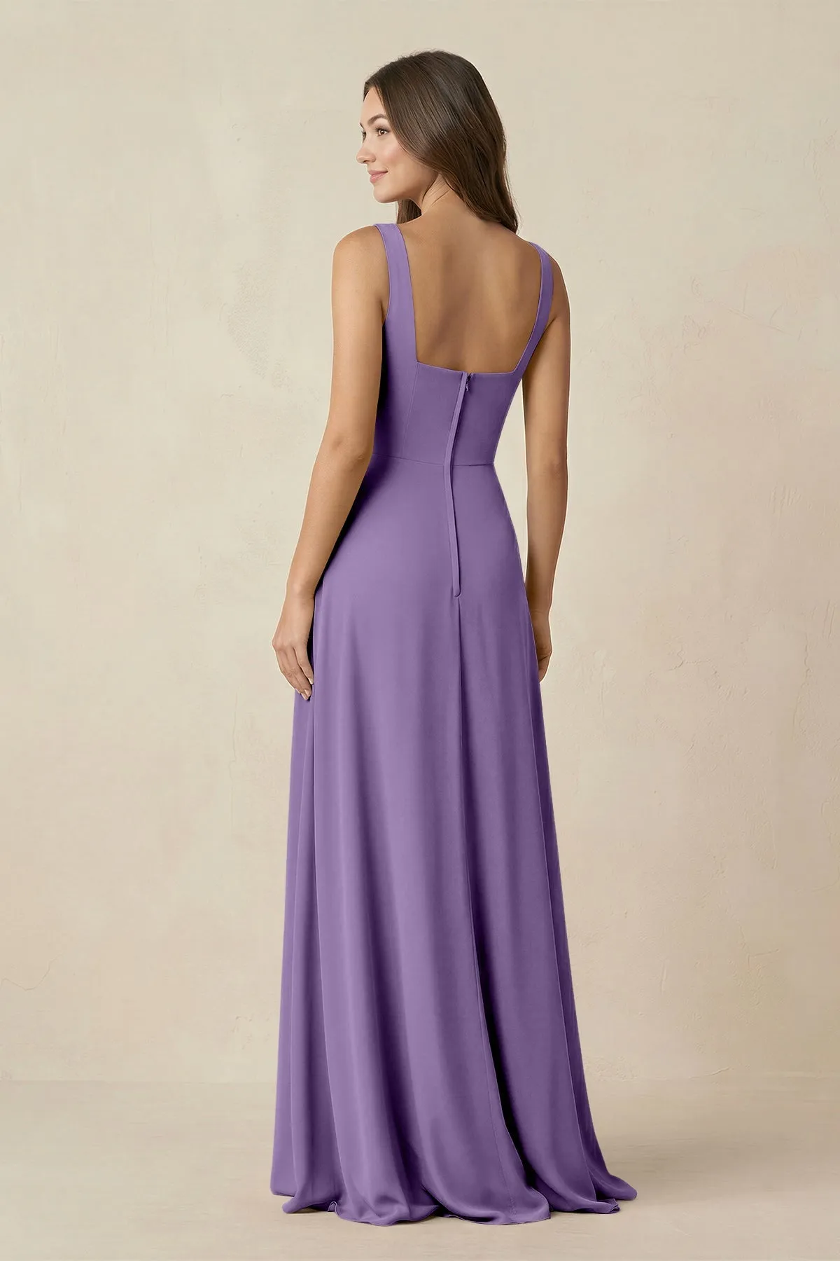 Square Neck A-Line Bridesmaid Dress With Slit in Tahiti sold by KissProm product image thumbnail 2