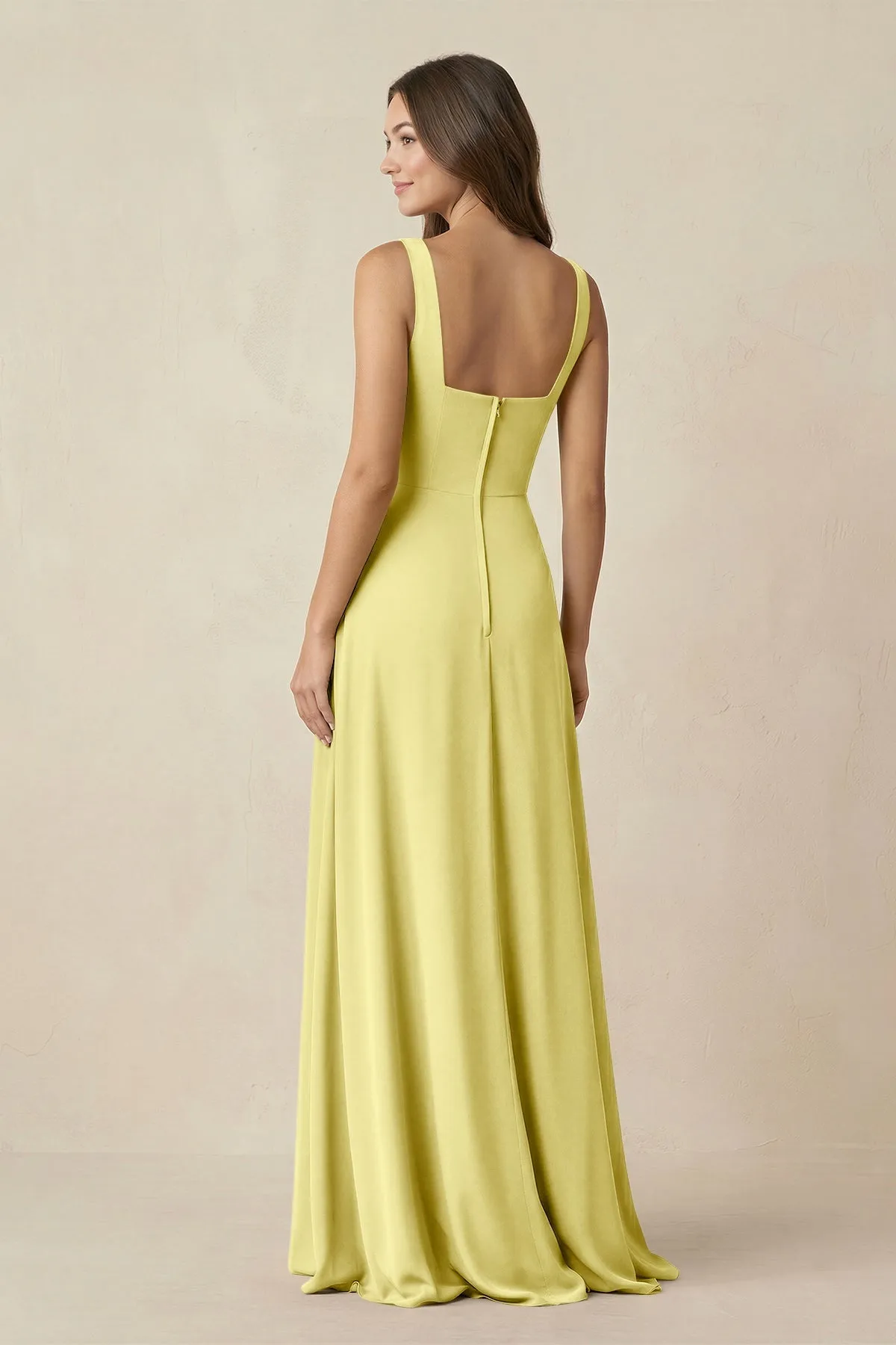 Square Neck A-Line Bridesmaid Dress With Slit in Buttercup sold by KissProm product image thumbnail 2
