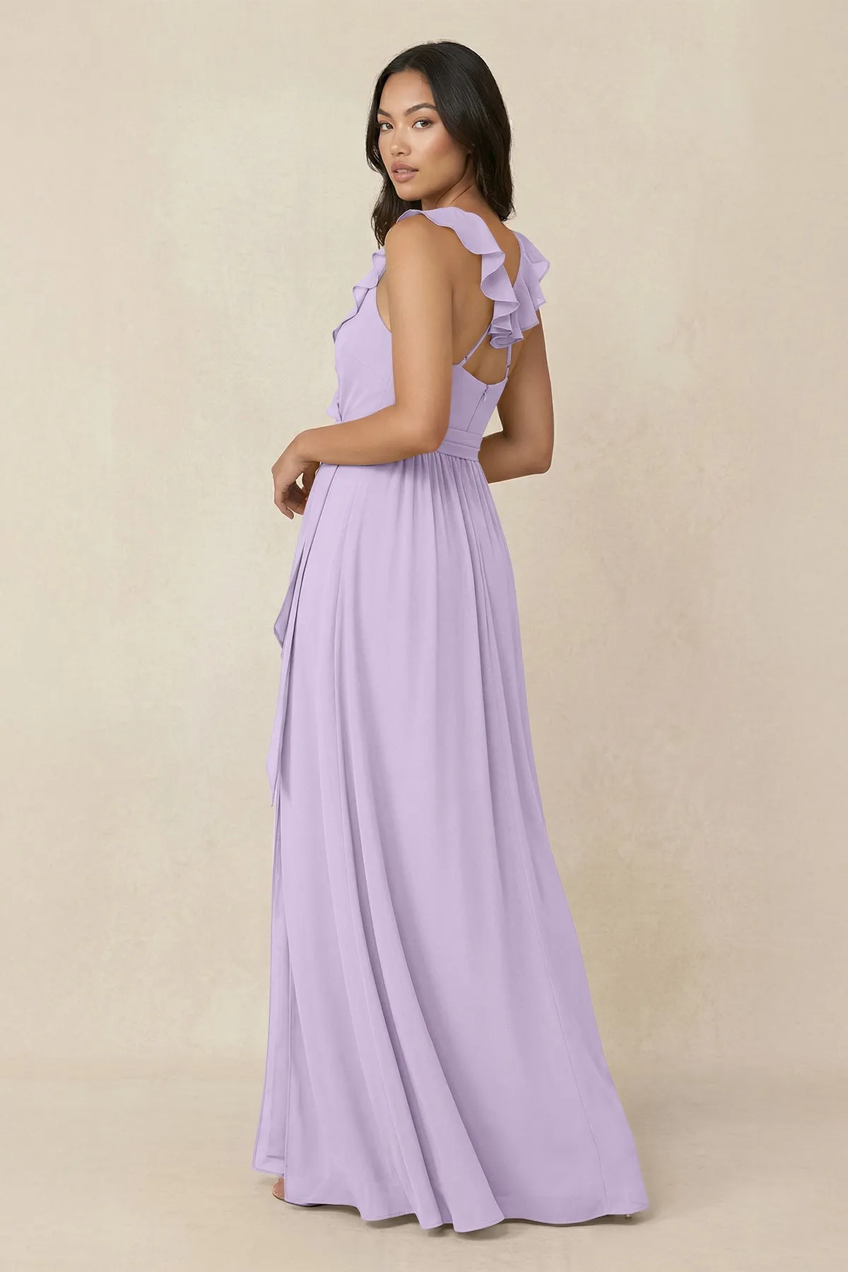 Ruffled V-Neck A-Line Chiffon Bridesmaid Dress in Lavender sold by KissProm product image thumbnail 2