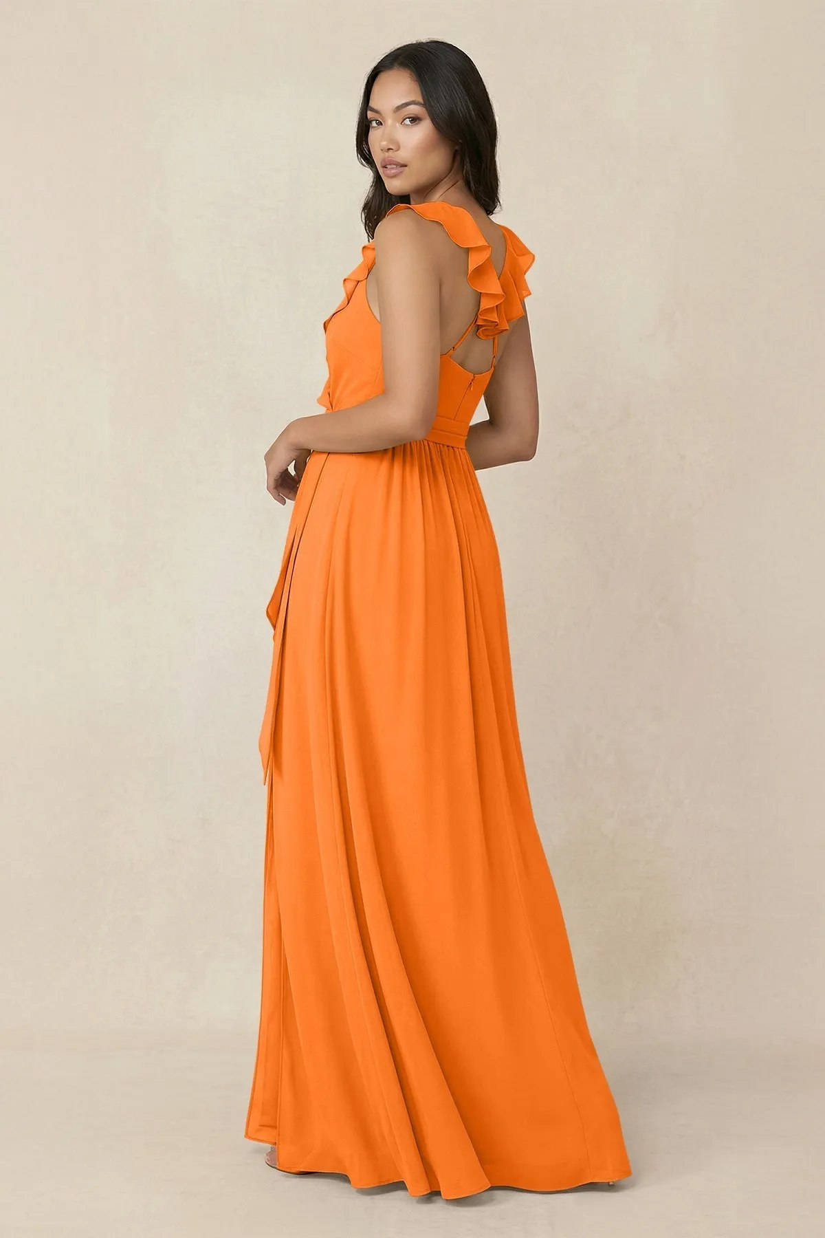 Ruffled V-Neck A-Line Chiffon Bridesmaid Dress in Cinnamon sold by KissProm product image thumbnail 2