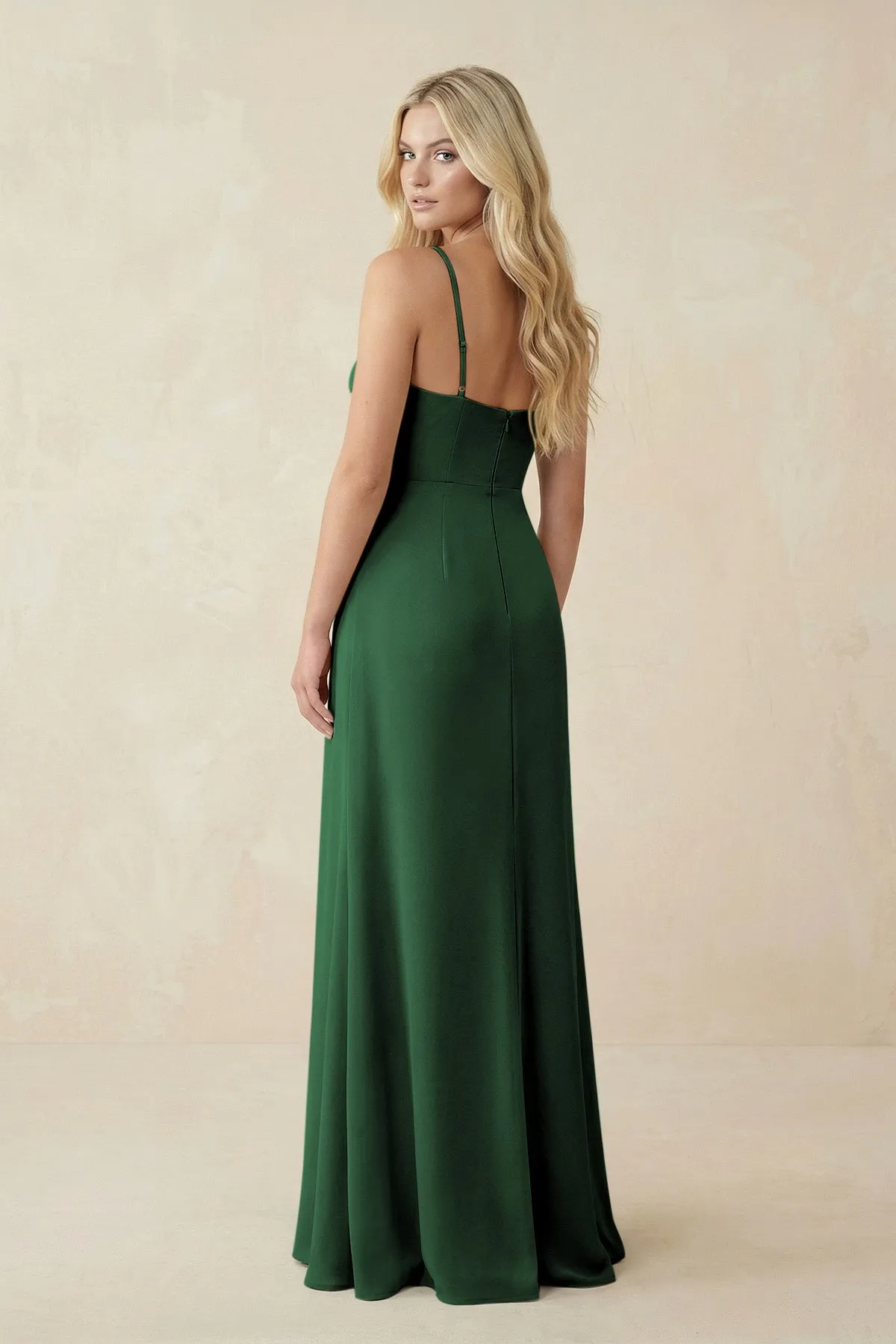 Ruched Sheath Spaghetti Strap Chiffon Bridesmaid Dress in Dark Green sold by KissProm product image thumbnail 2