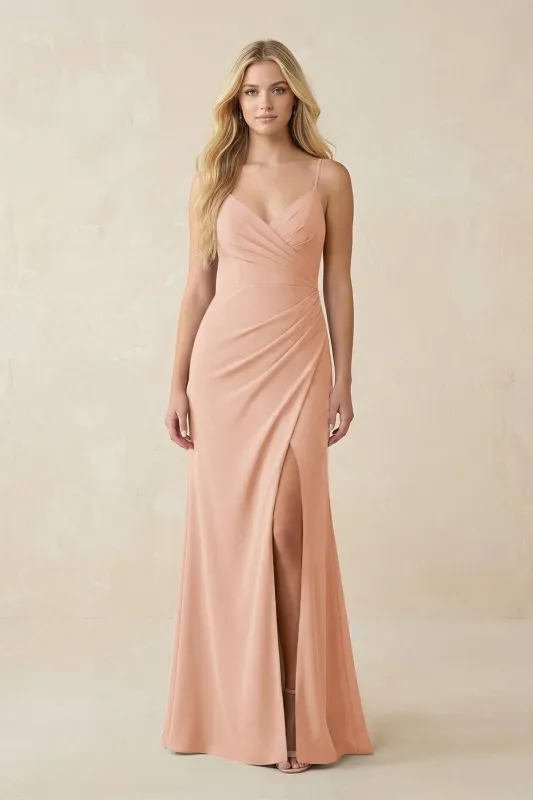 Ruched Sheath Spaghetti Strap Chiffon Bridesmaid Dress in English Rose made by KissProm