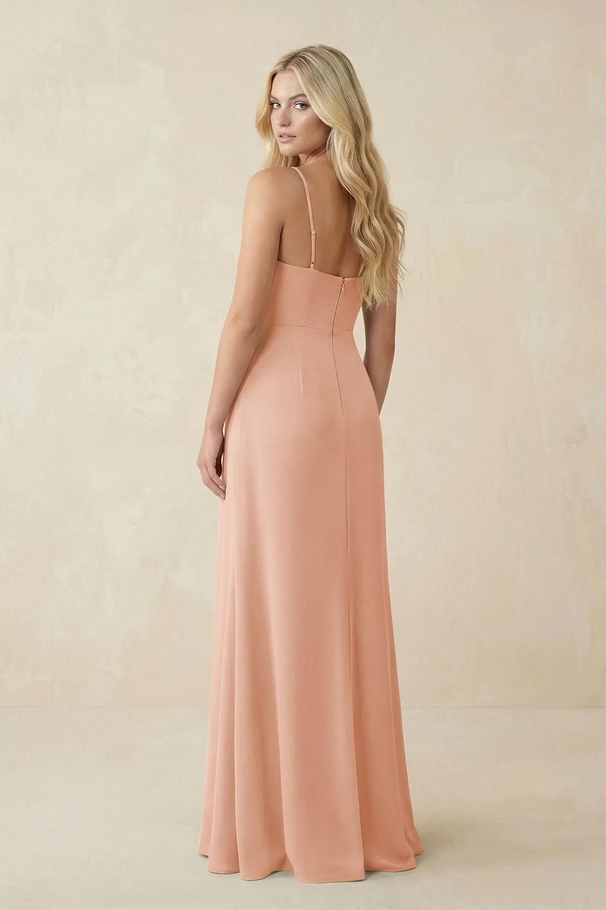 Ruched Sheath Spaghetti Strap Chiffon Bridesmaid Dress in English Rose sold by KissProm product image thumbnail 2