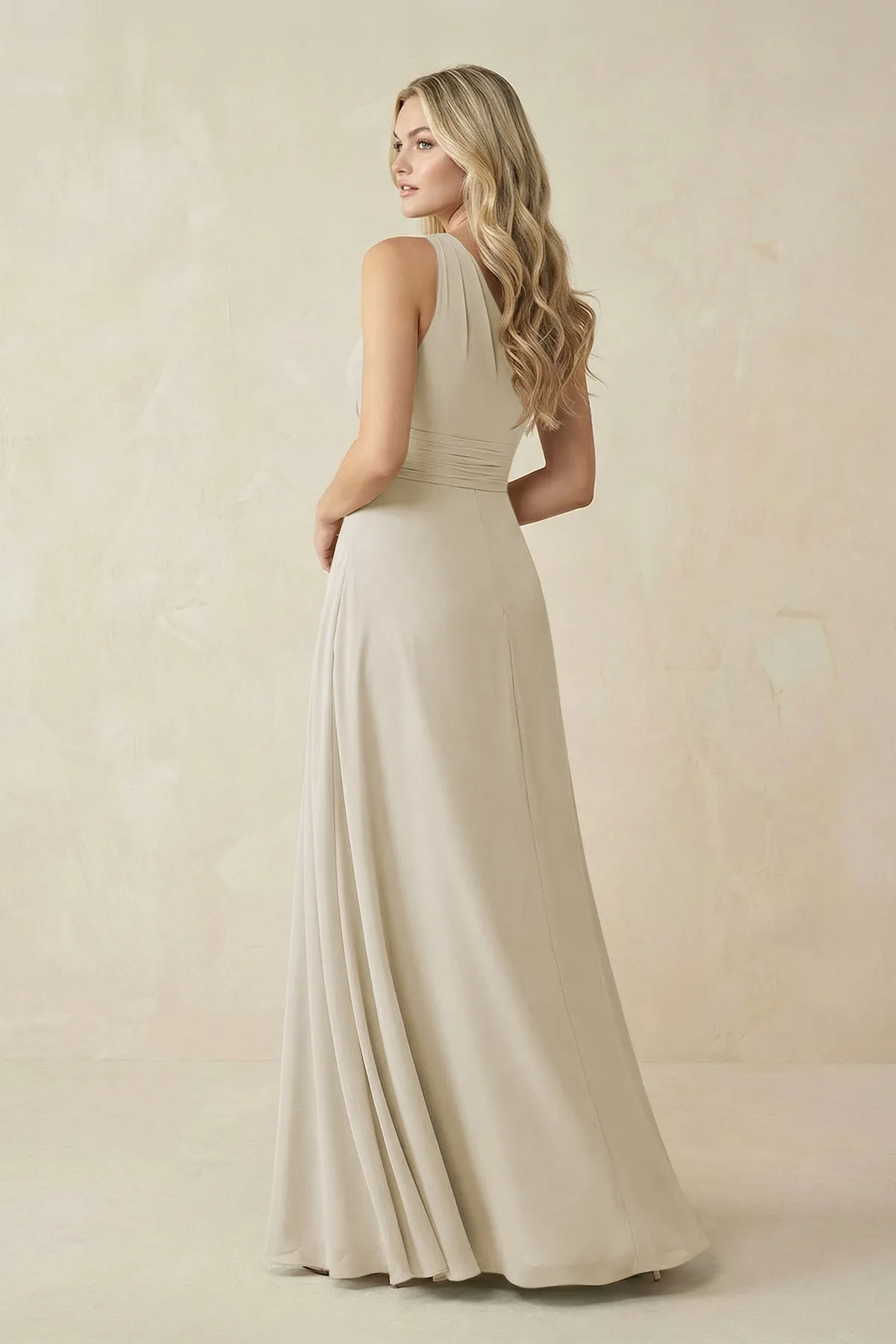 One-Shoulder A-Line Chiffon Bridesmaid Dress in Dove Gray sold by KissProm product image thumbnail 2