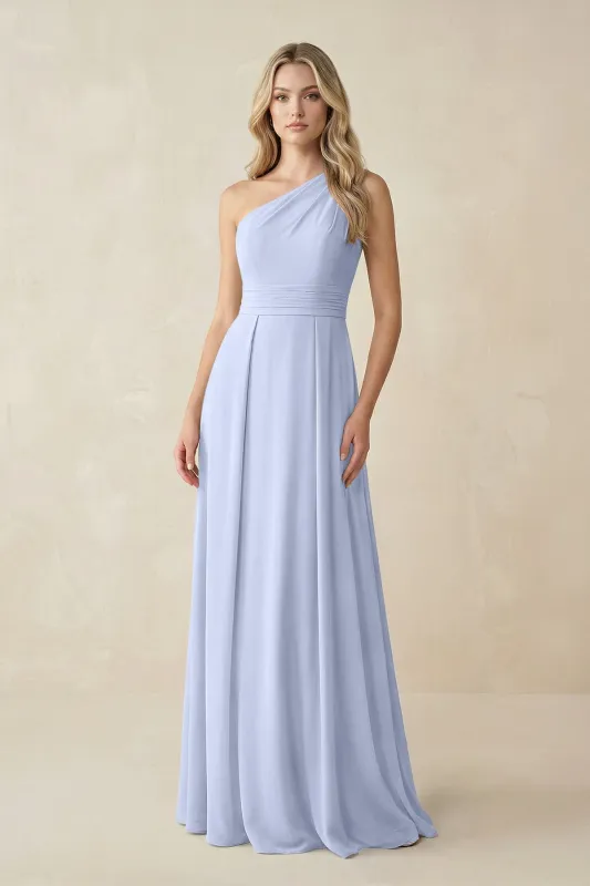 One-Shoulder A-Line Chiffon Bridesmaid Dress in Ice made by KissProm