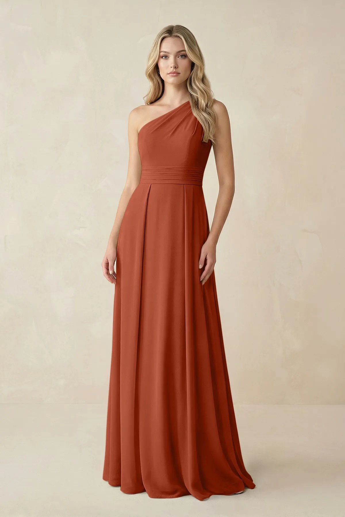 One-Shoulder A-Line Chiffon Bridesmaid Dress in Spice sold by KissProm