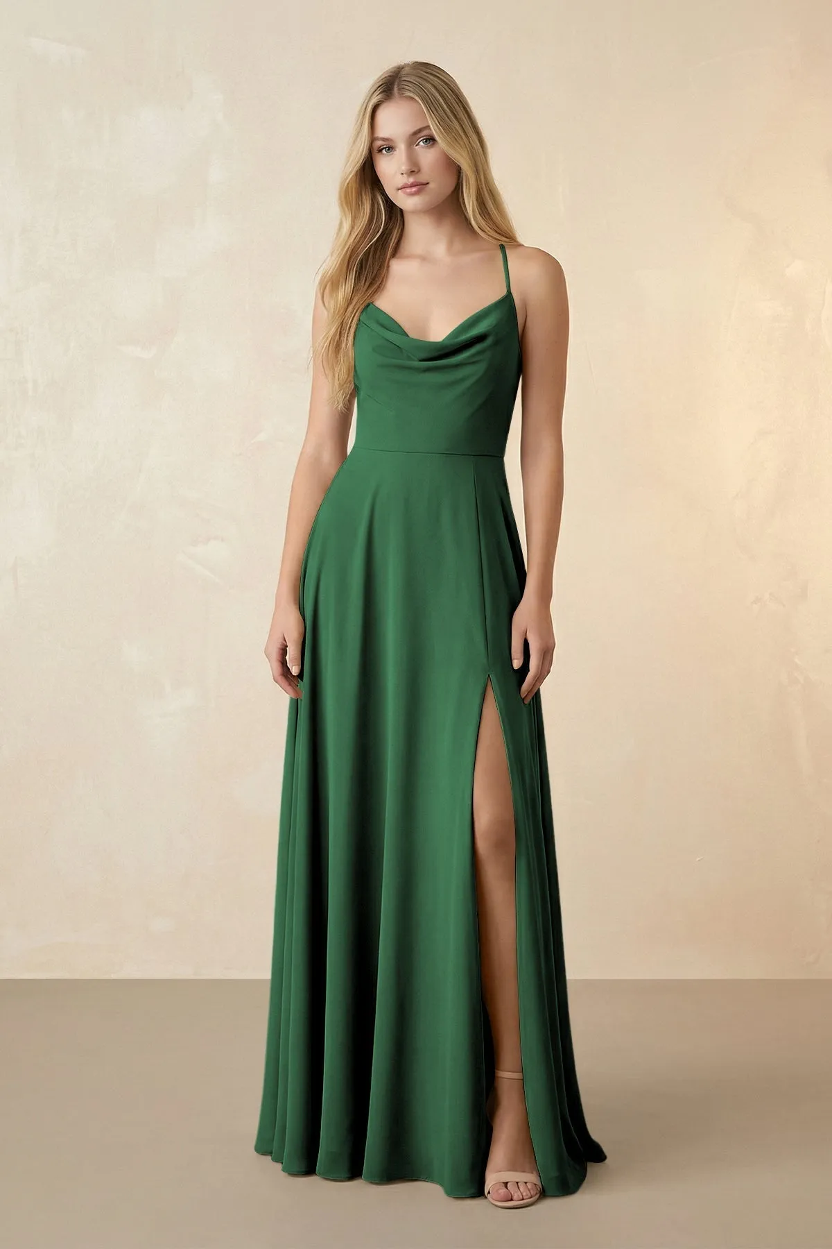 Spaghetti Straps Chiffon A-Line Bridesmaid Dress in Dark Green sold by KissProm