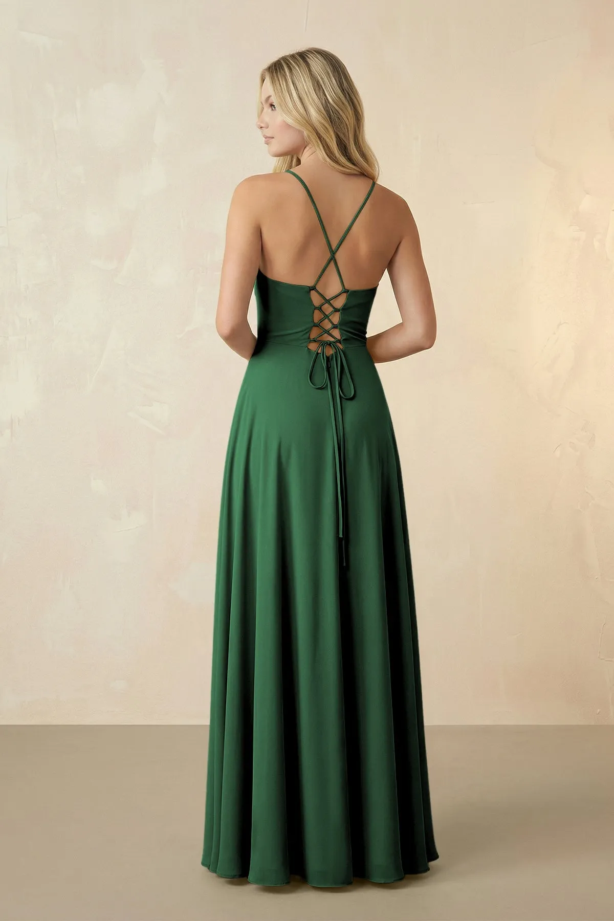 Spaghetti Straps Chiffon A-Line Bridesmaid Dress in Dark Green sold by KissProm product image thumbnail 2