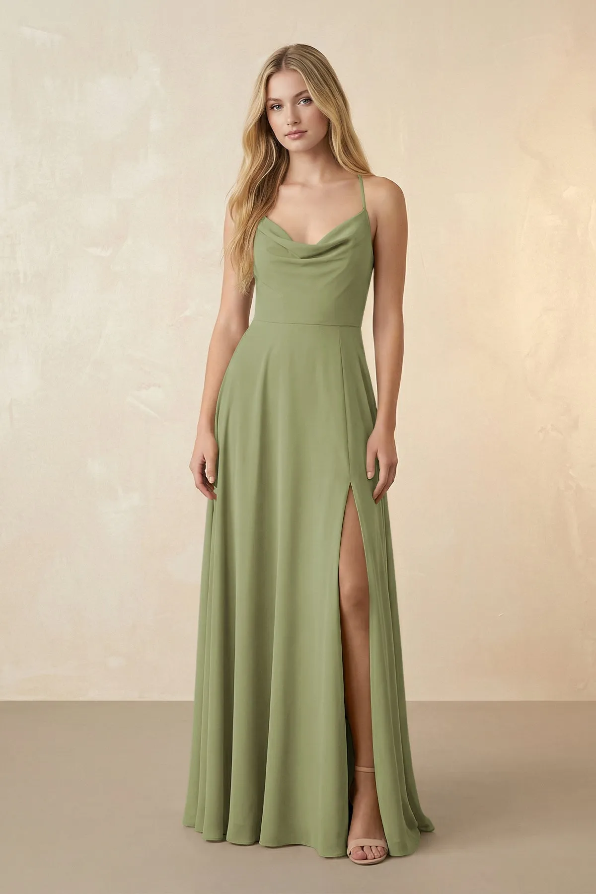 Spaghetti Straps Chiffon A-Line Bridesmaid Dress in Moss Green sold by KissProm
