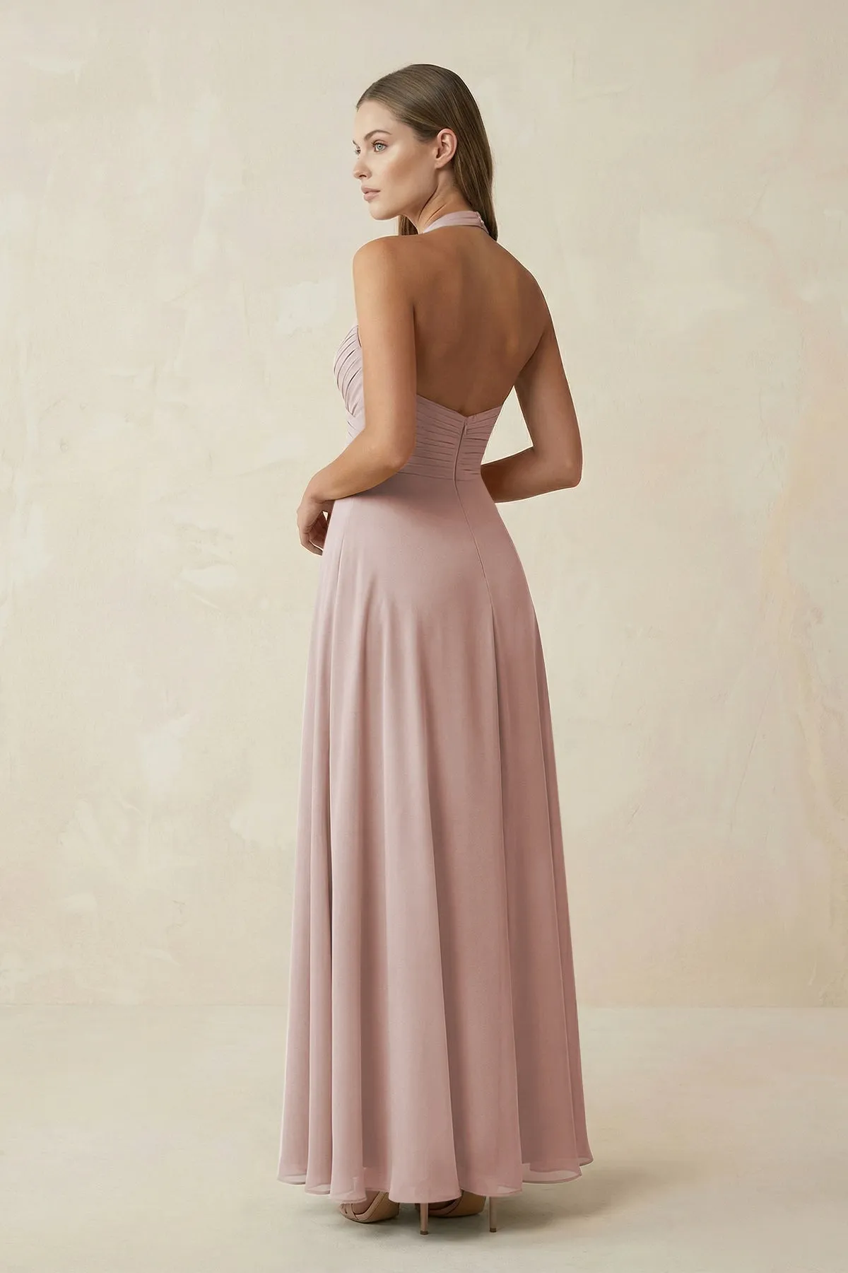 A-Line Pleated Chiffon V-Neck Bridesmaid Dress in Toffee sold by KissProm product image thumbnail 2